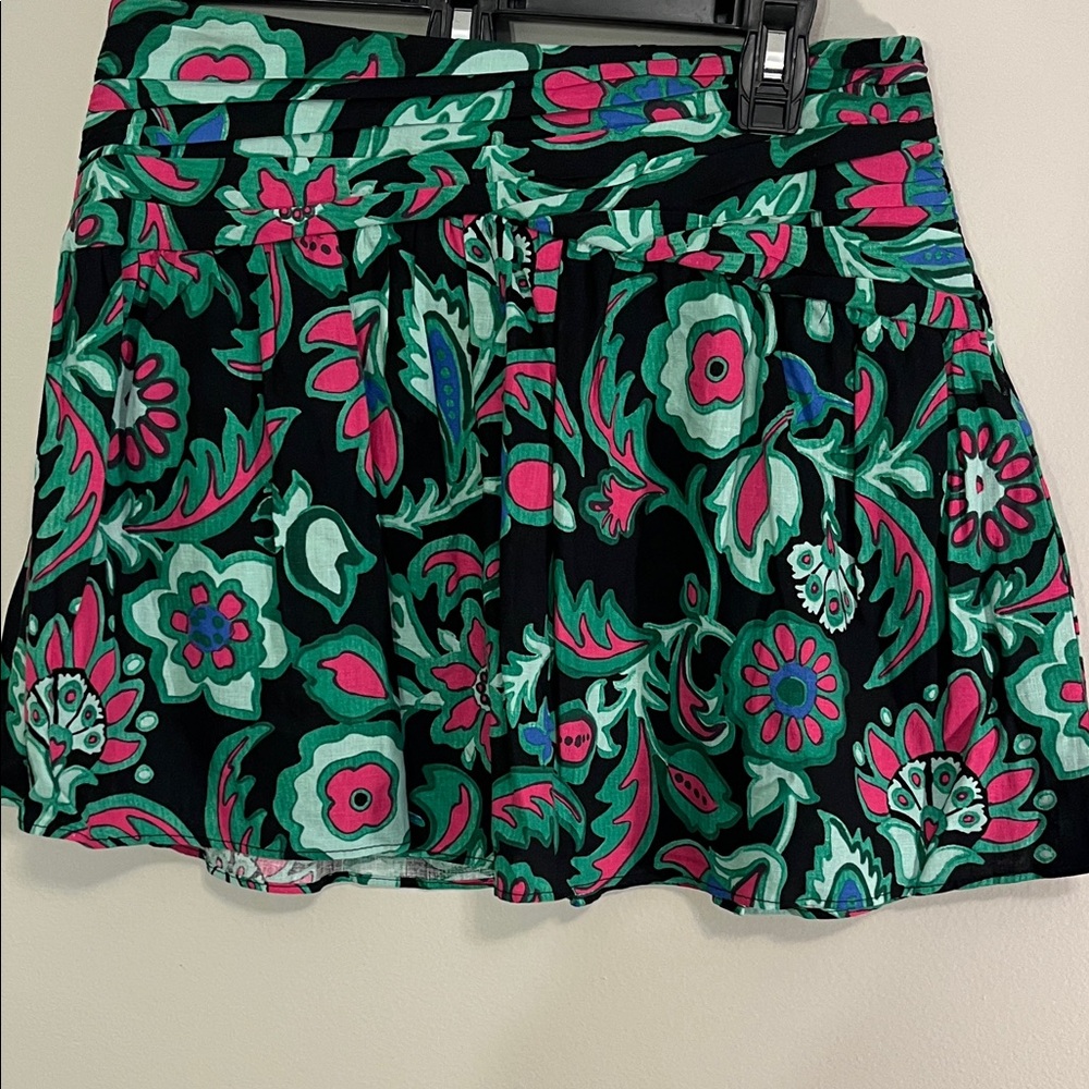 Zara Black Floral Skirt with Pink and Green Accents